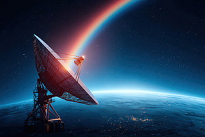 Satellite orbiting earth at sunrise, a Technology Photo by AlyaAnd
