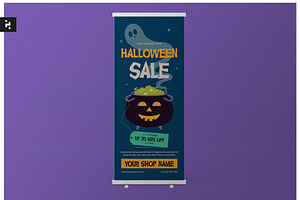 Halloween Sale Roll Up Banner, a Stationery Template by Neermana