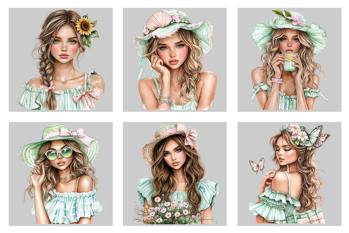 Watercolor Summer Girl Clipart, an Illustration by Black Bird Studio (Photo 4 of 5)