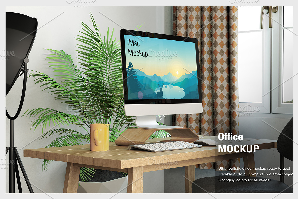 iMac Home Office Mockup, a Household Mockup by IsometricWorld (Photo 1 of 7)