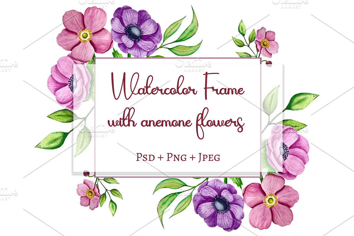 Watercolor Anemone Frame, a Decorative Illustration by Milla_Zelenyuk_art (Photo 1 of 3)