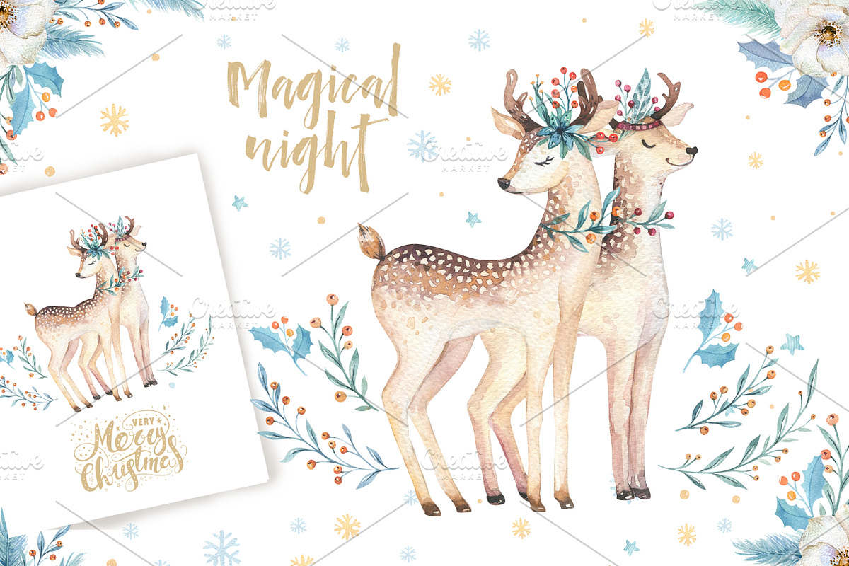 Watercolor Christmas deer, an Animal Illustration by Peace ART (Photo 4 of 11)