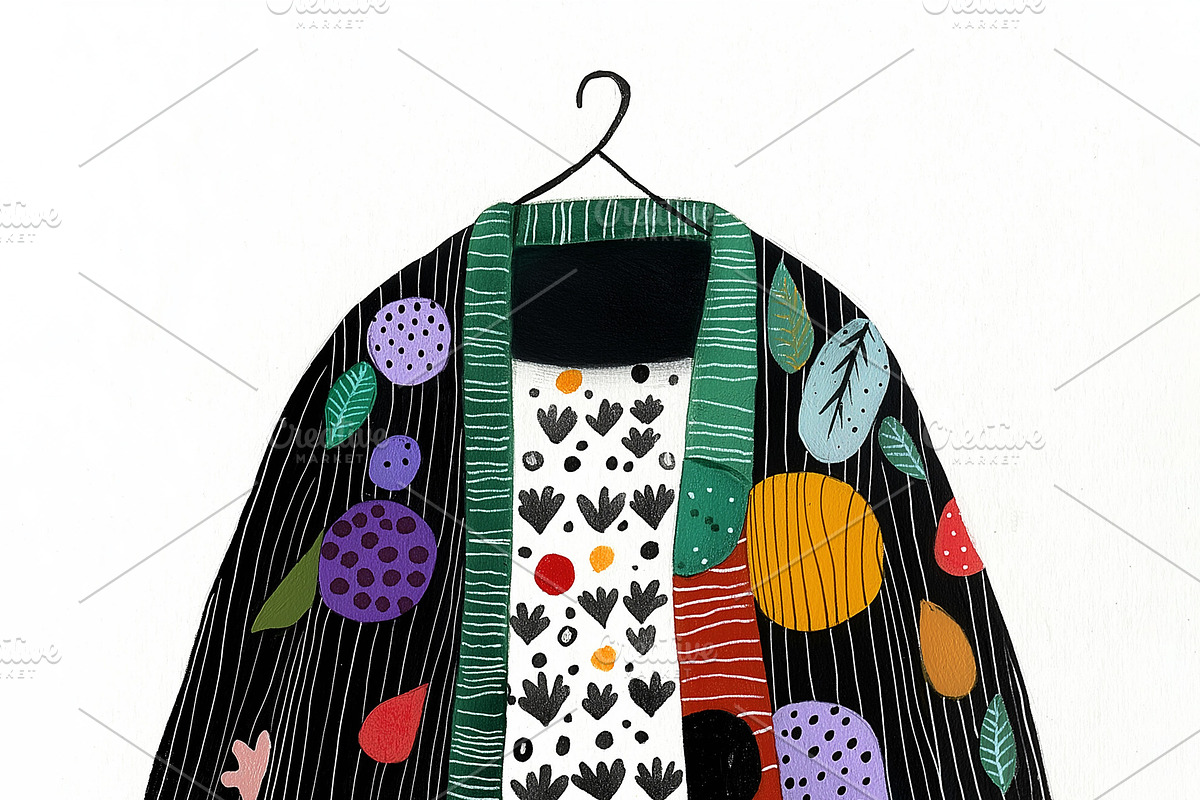 A fun, colorful coat on a hanger, an Object Illustration by Sybillla