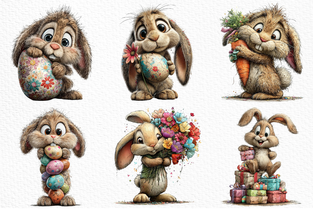 Whimsical Easter Bunny Clipart, an Illustration by Craft Nest (Photo 3 of 10)