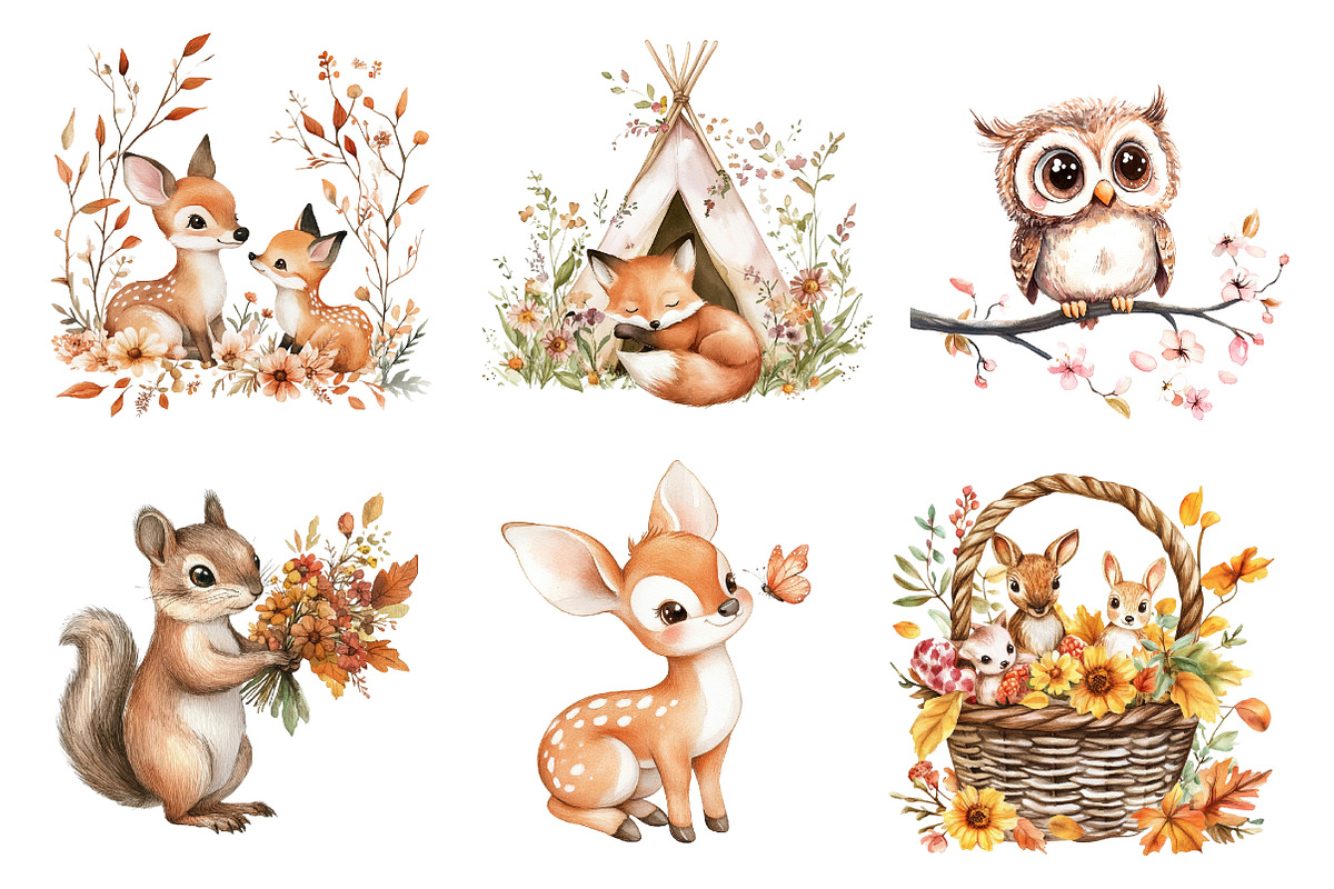 Boho Woodland Baby Floral Animals, an Illustration by CreationArt (Photo 3 of 5)