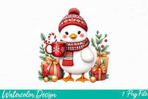 Christmas Goose PNG,Cute Santa Goose, an Illustration by Watercolor design