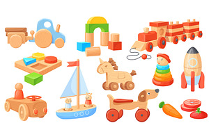 Cartoon wooden toys. Children wood, an Illustration by Stock-Smart-Start