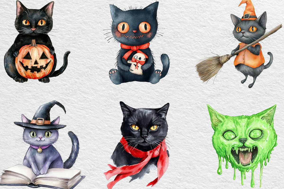 Funny Halloween Scary Cat Clipart, an Illustration by Black Bird Studio (Photo 4 of 6)