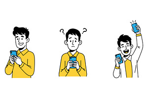 Cartoon man using smartphone vector, an Illustration by MkStudio