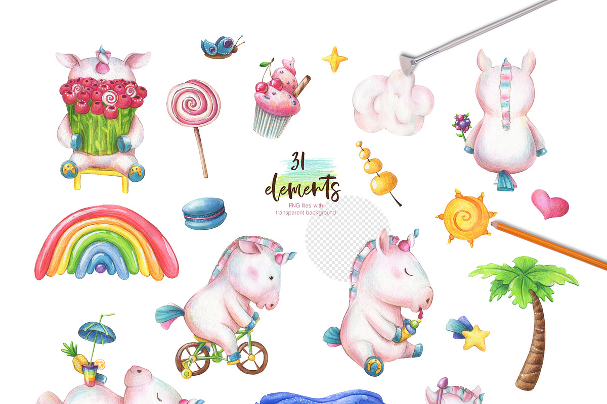 Sweet Summer of a Little Unicorn set, an Illustration by Satika (Photo 2 of 7)