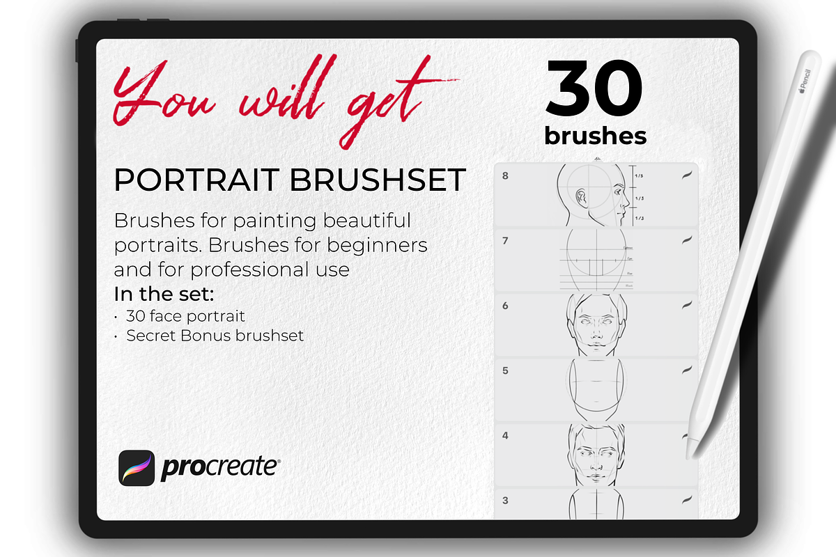 30 Guide Stamp Brushes Procreate, a Brush Add-On by Procreate Market (Photo 2 of 4)