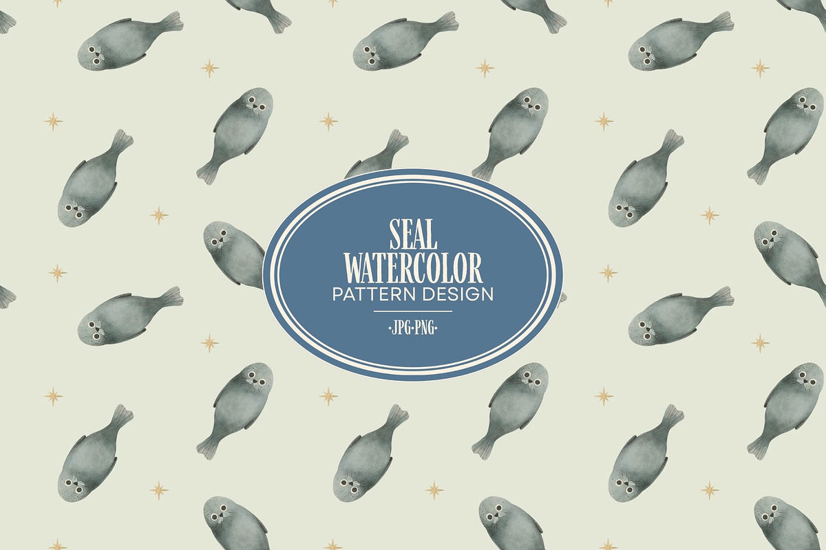 seal watercolor repeat pattern, an Animal Illustration by CraftingOnSunday (Photo 1 of 3)