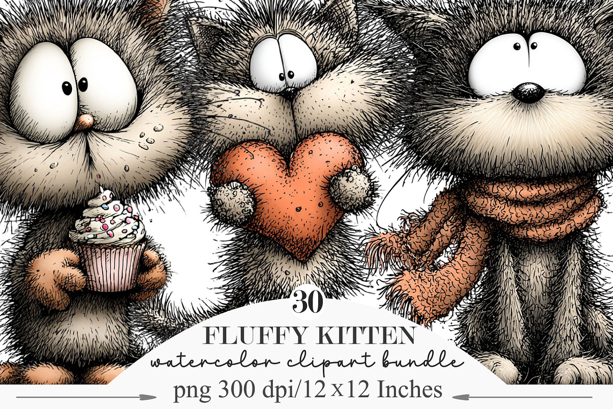 Fluffy Kitten Whimsical Clipart, an Animal Illustration by Designking (Photo 1 of 5)