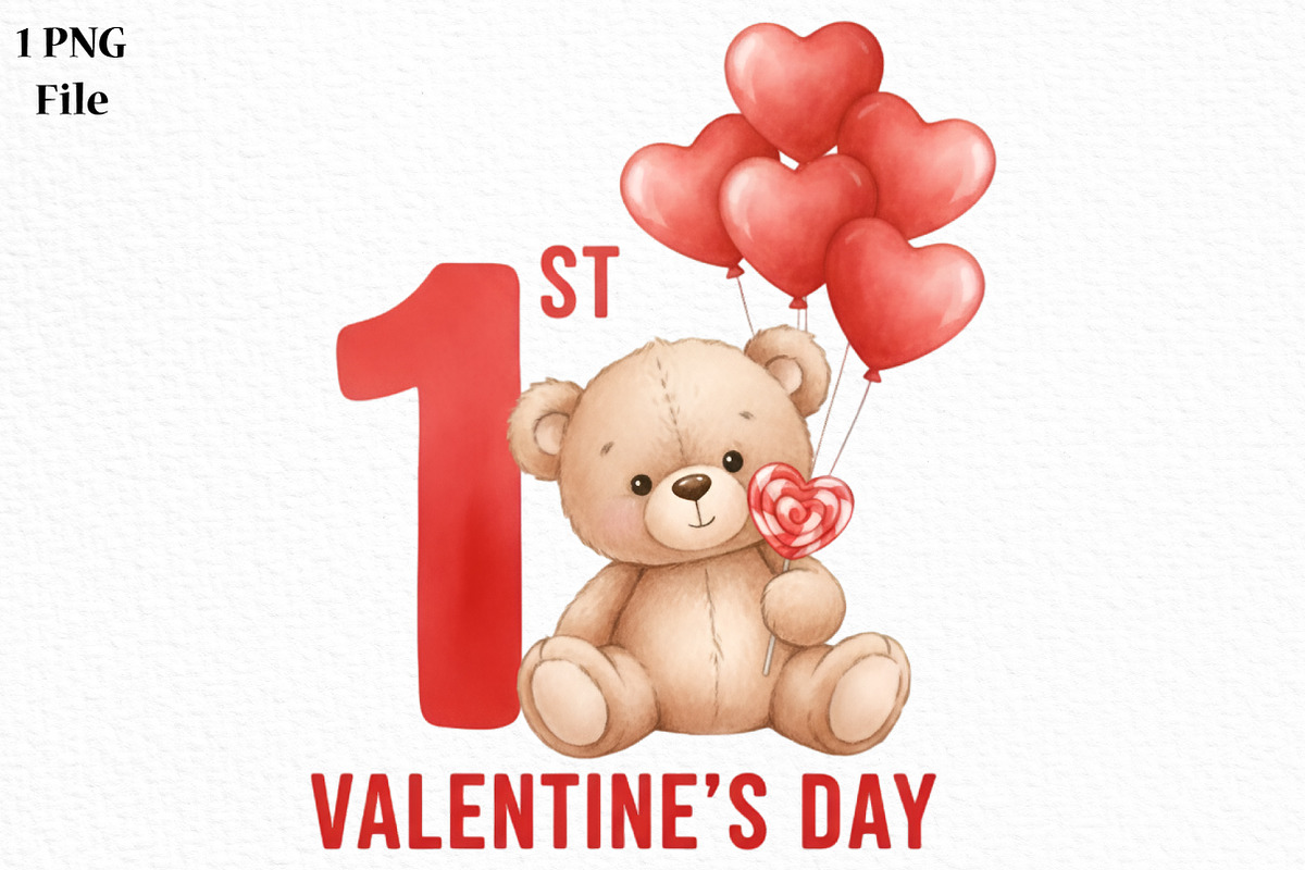 Teddy Bear 1st Valentine's Day PNG, an Illustration by Canvas Craft (Photo 1 of 6)