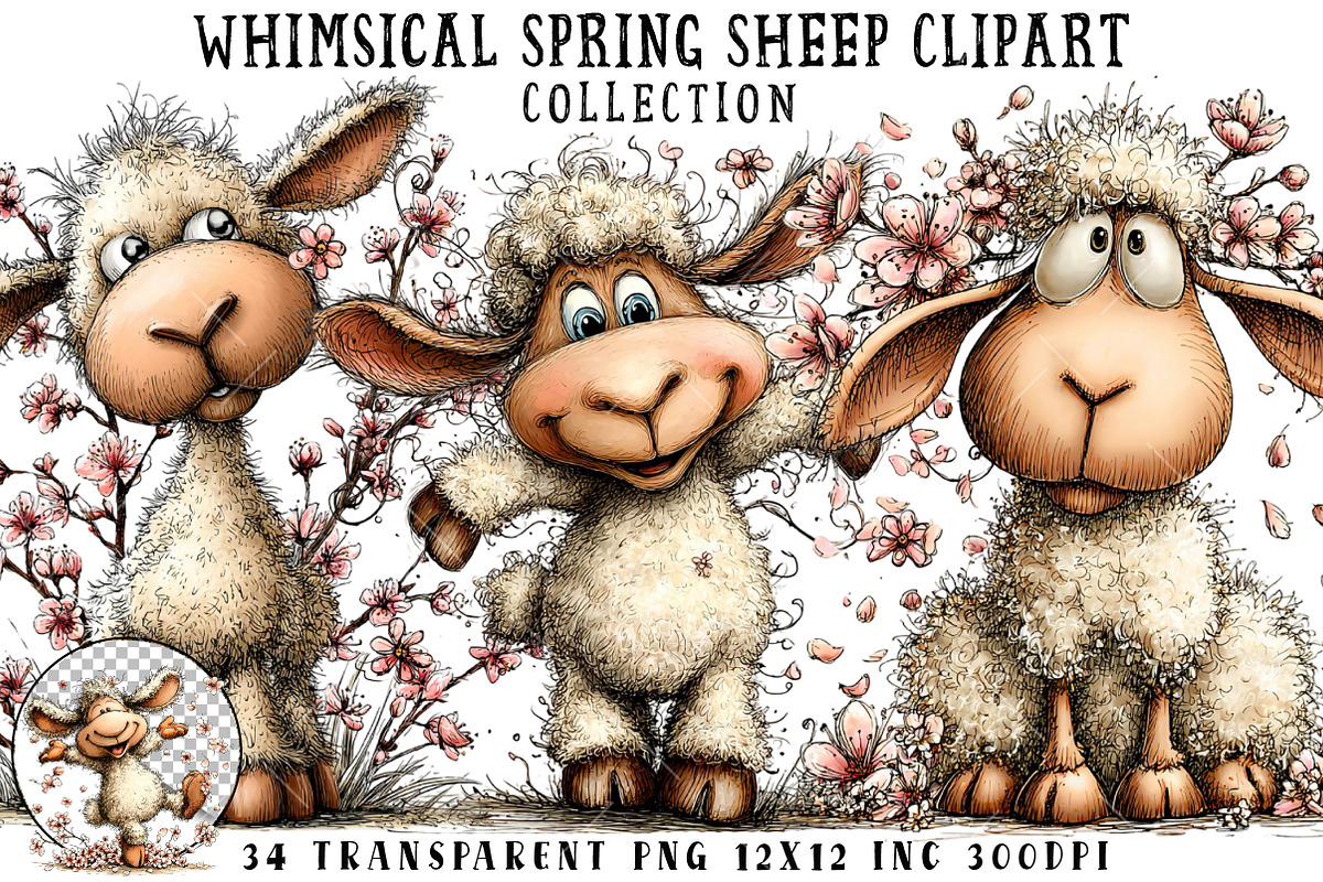 Whimsical Spring Sheep Clipart, an Illustration by OK Design (Photo 1 of 6)