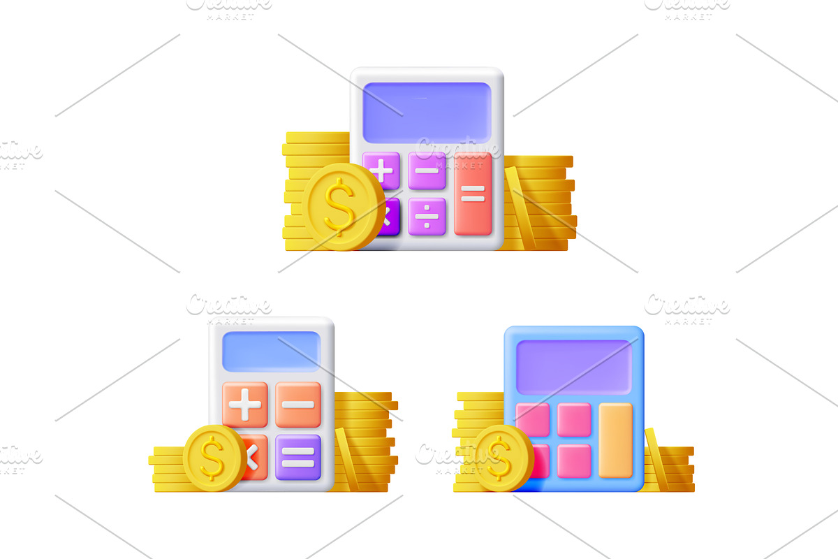 Three 3d vector illustrations of a, a Finance Illustration by Abscent