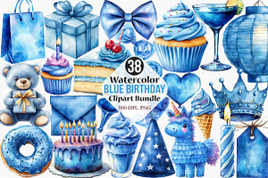 Watercolor Blue Birthday Clipart, an Illustration by Canvas Craft