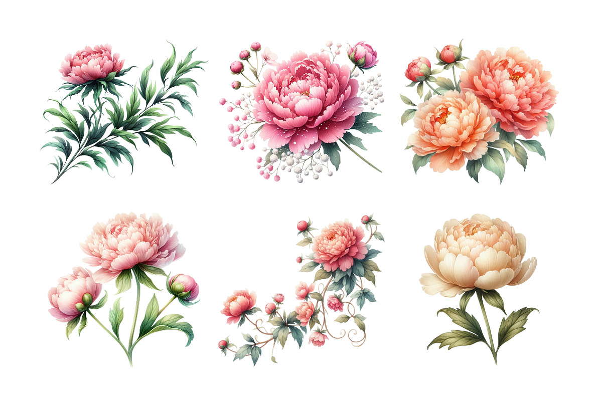 Peony Flower Clipart Bundle, an Illustration by Daily.Designs (Photo 3 of 5)