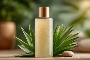 Natural Skincare Bottle Mockup with Aloe Vera and Tropical Leave, an Abstract Photo by José Manuel Gelpi