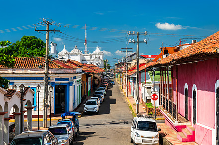 Cityscape of Leon with traditional colonial architecture. Nicaragua, an Architecture Photo by Leonid Andronov