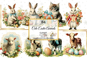 Vintage Easter Animal Clipart Bundle