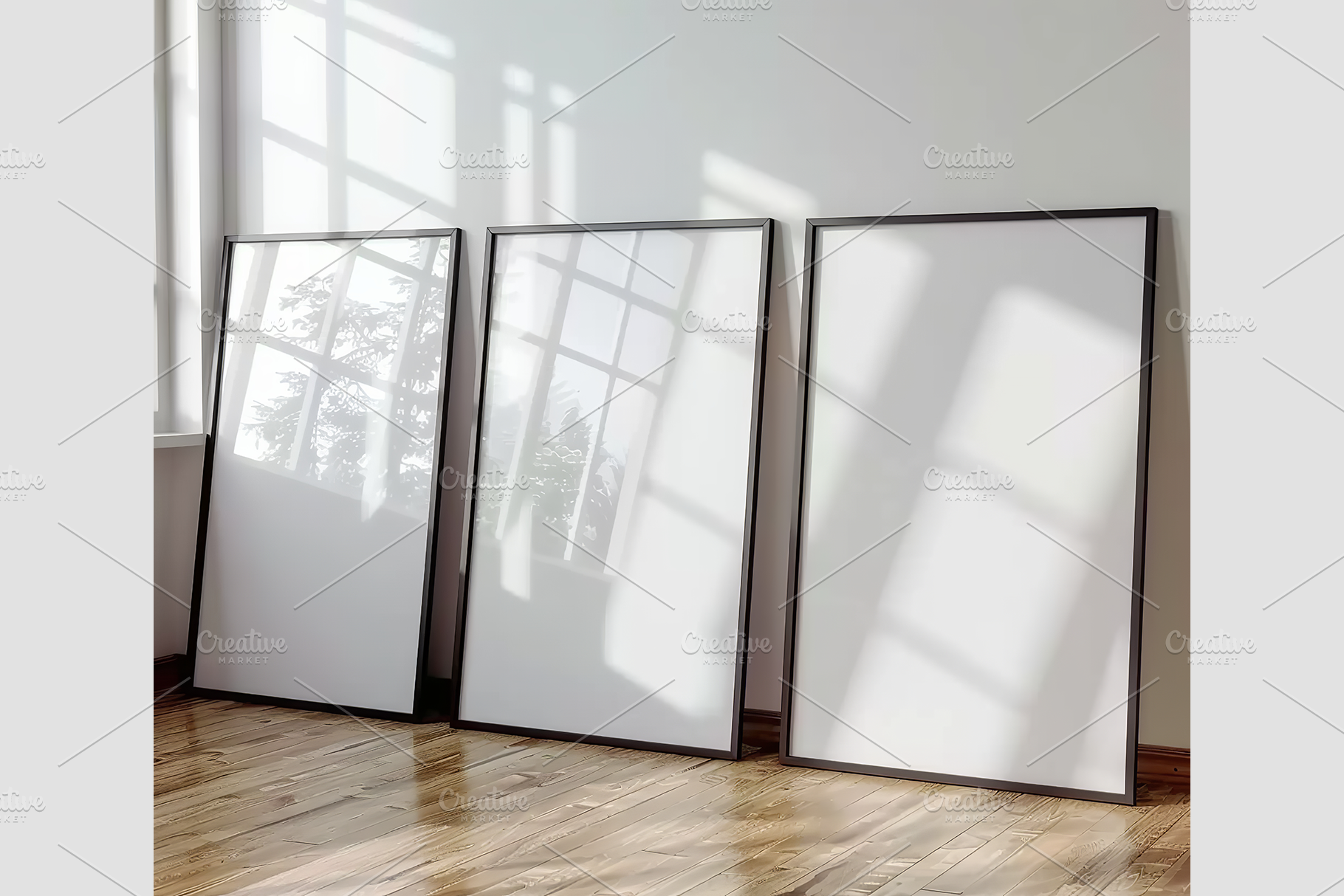 Three Frame Mockup Set in a Room, an Architecture Photo by GFXCity