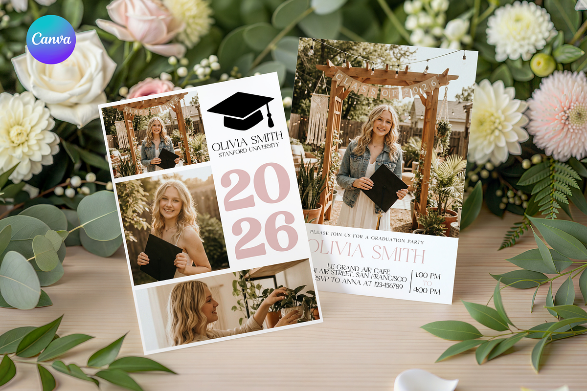 Pink Bold 2026 Grad Party Card, an Invitation Template by MockupWizard (Photo 1 of 3)