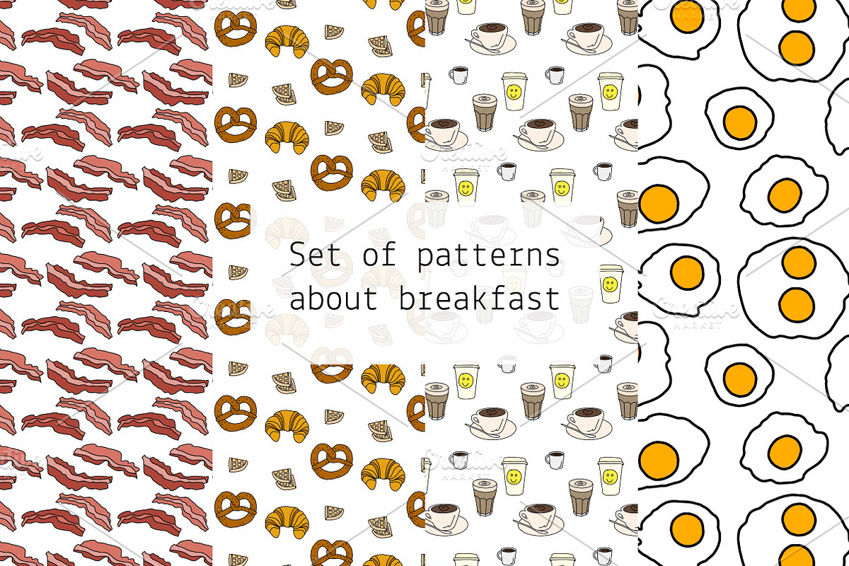 Set of patterns about breakfast, a Pattern Graphic by Lyolya Profitrolya (Photo 1 of 5)