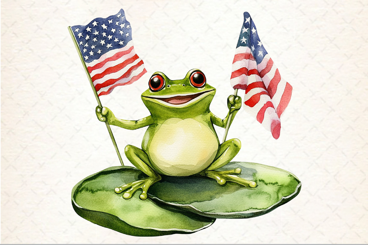 Cute Frog with Flag American Clipart, a Seasonal Illustration by Rose Art (Photo 3 of 3)