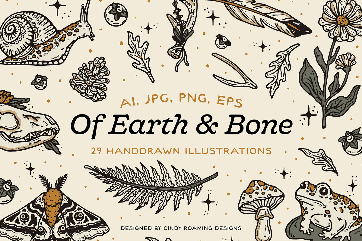 Of Earth & Bone Illustration Pack, an Illustration by cindyroamingdesigns (Photo 1 of 7)