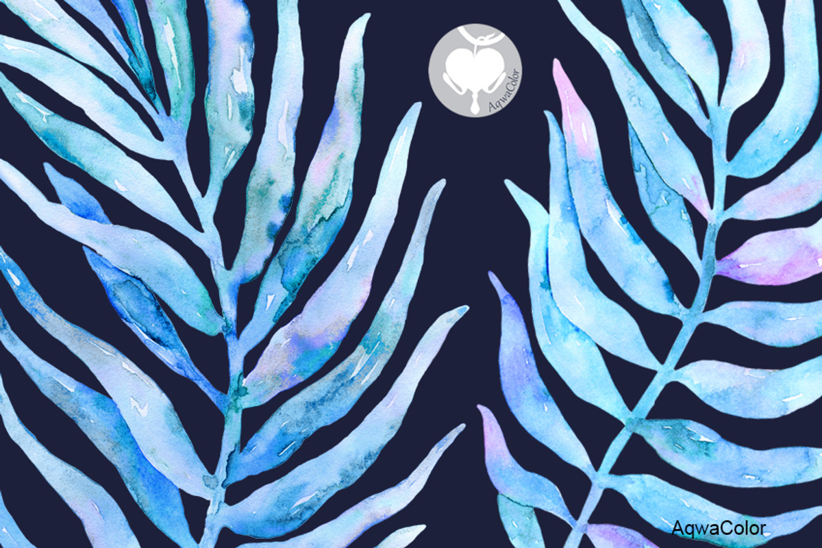 Watercolor clipart Palm Leaves Blue, an Illustration by AqwaColor (Photo 3 of 3)