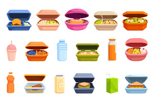 School lunch boxes. Plastic boxes, a Food Illustration by Valerie Bodnar