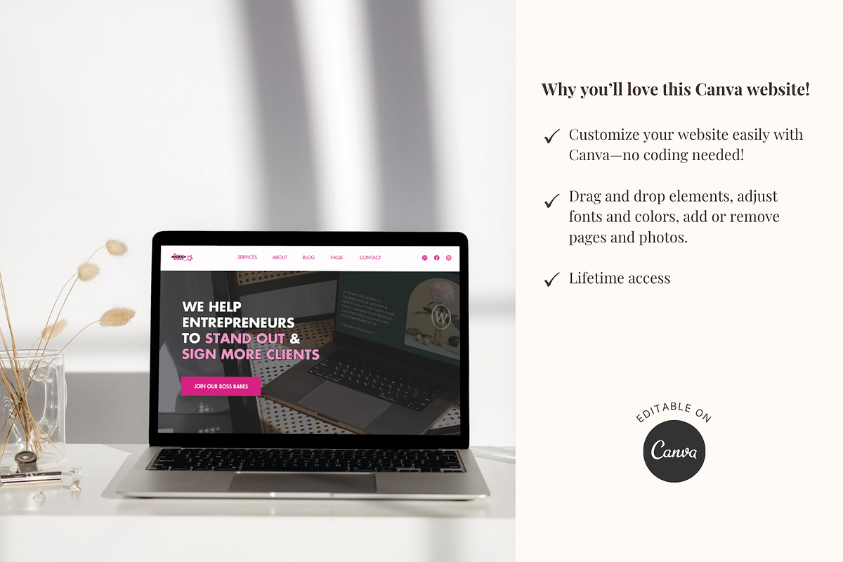 Pink Business Canva Website Template, a Landing Page Template by GlamWebDesigns (Photo 4 of 7)