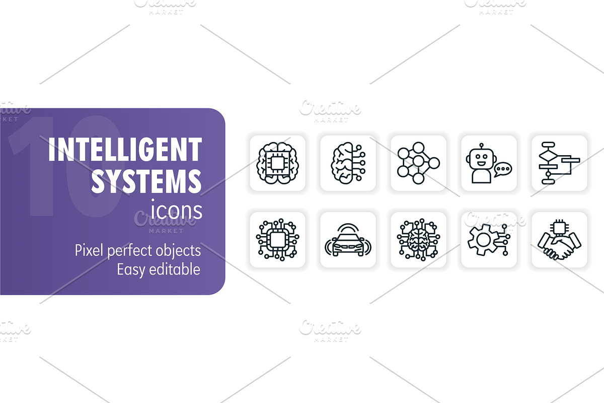 Set of ten intelligent systems icons, a Technology Illustration by Aimagenarium@gmail.com