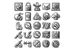 Prohibition Warning Icons Set, an Object Graphic by nikagraphic