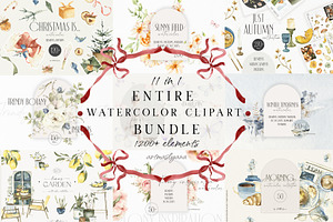 Entire Watercolor Bundle 11 in 1, a Decorative Illustration by ArtMaslyana