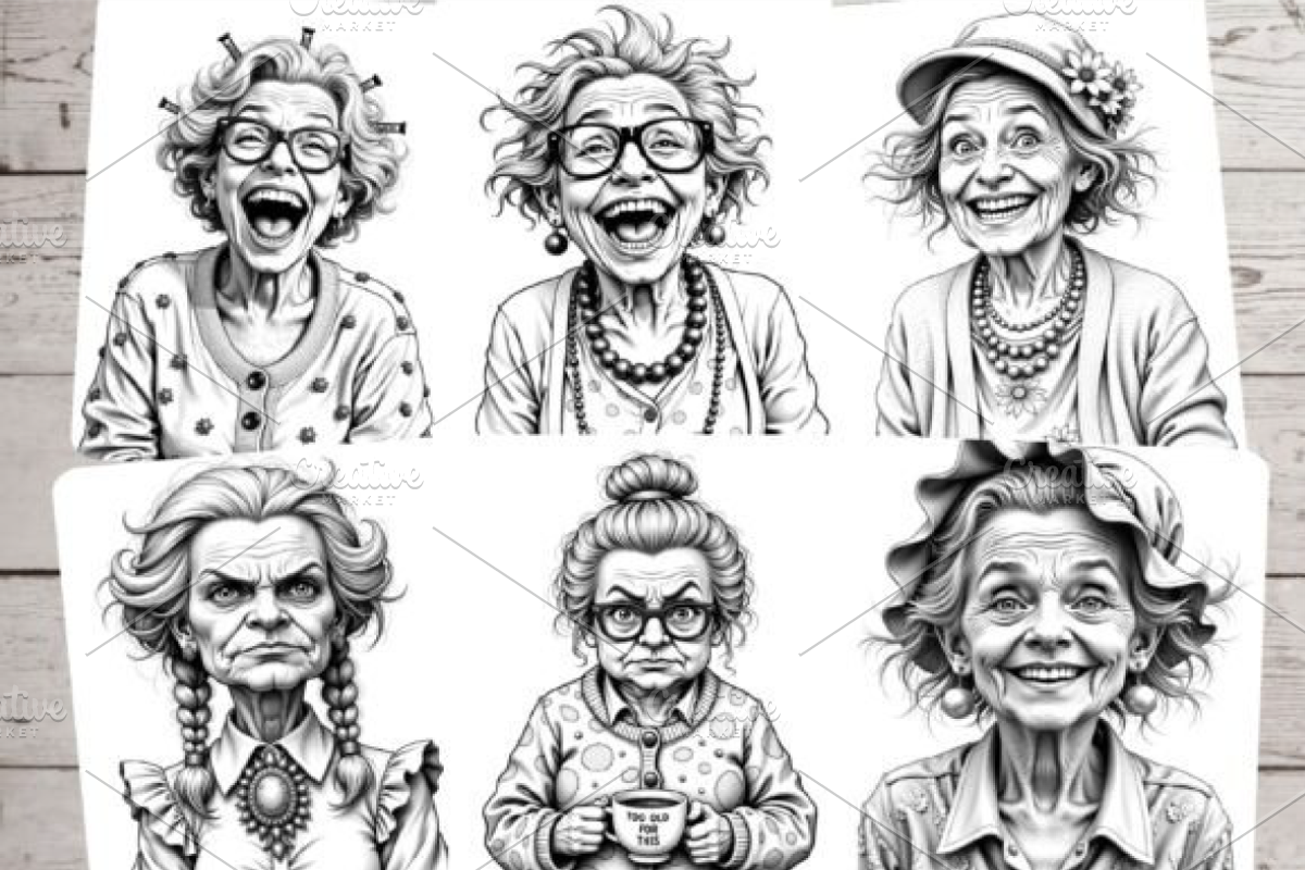 Crazy Old Ladies Coloring Pages, a Decorative Illustration by Ink Gallery (Photo 5 of 7)