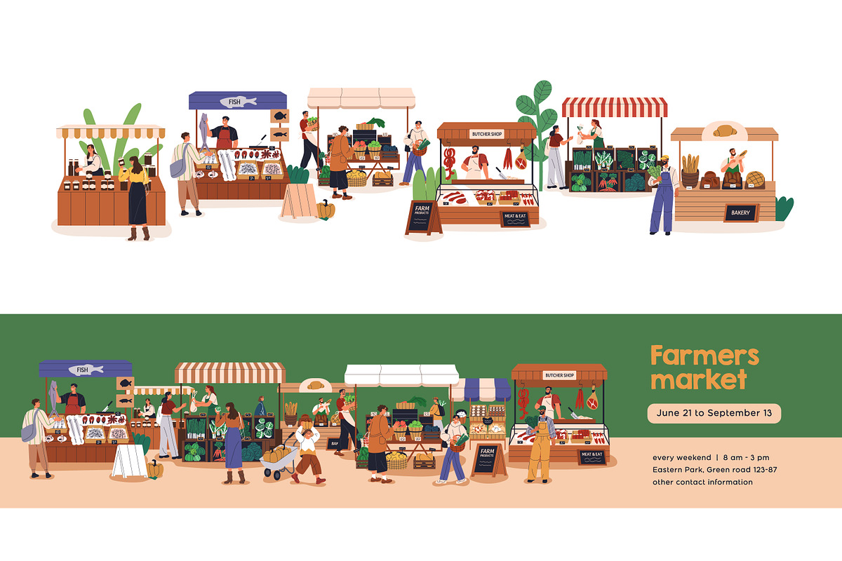 Farmers market stalls set + banners, a Food Illustration by Good Studio (Photo 2 of 11)