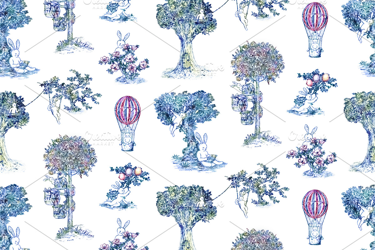 Toile de Jouy - Fairytale bunnies, a Pattern Graphic by YvY (Photo 3 of 5)