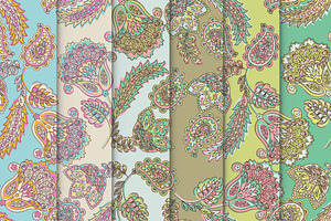6 Asian Paisley seamless patterns