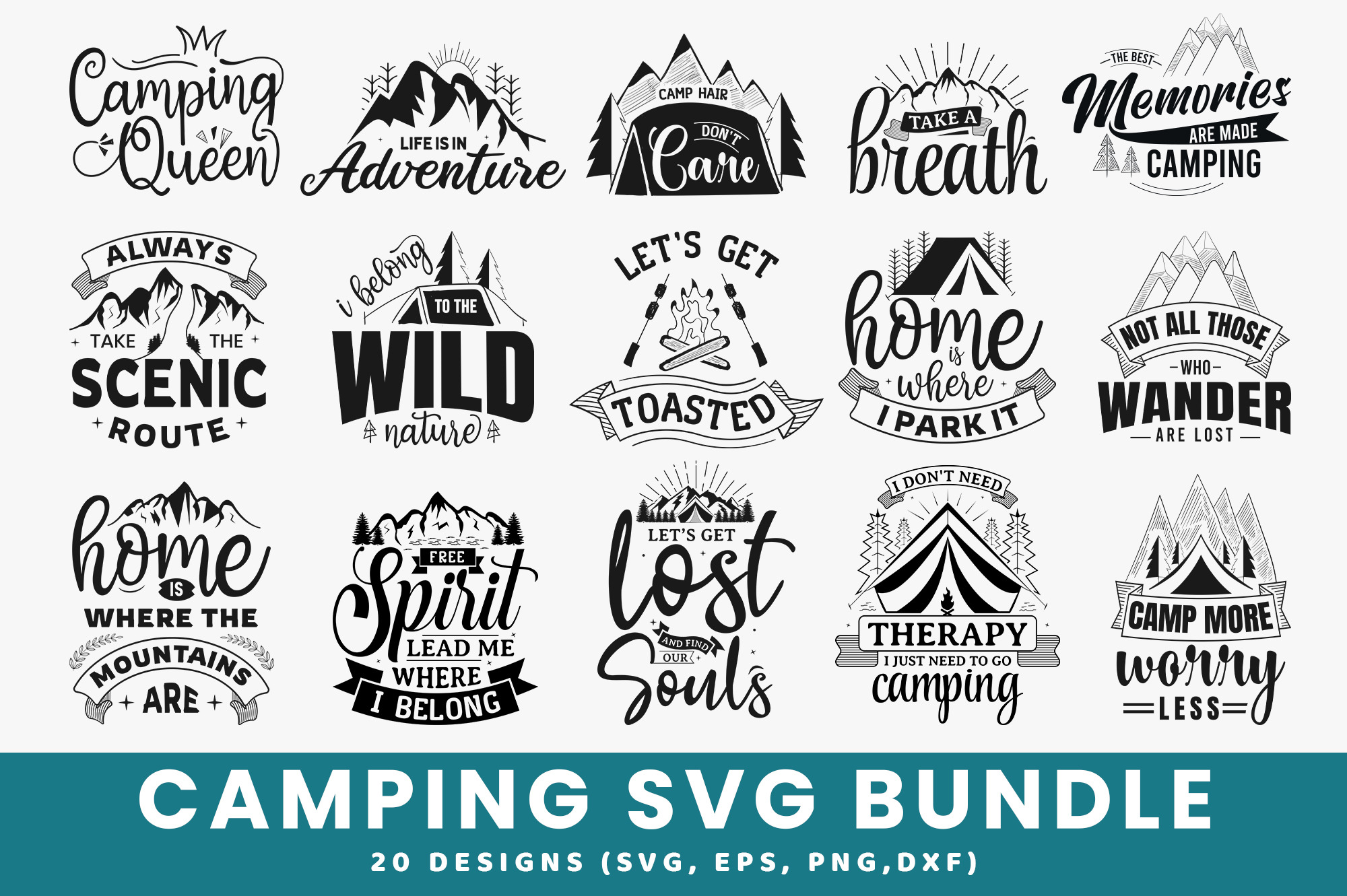 Camping Lettering SVG Bundle, an Illustration by thedesignsource