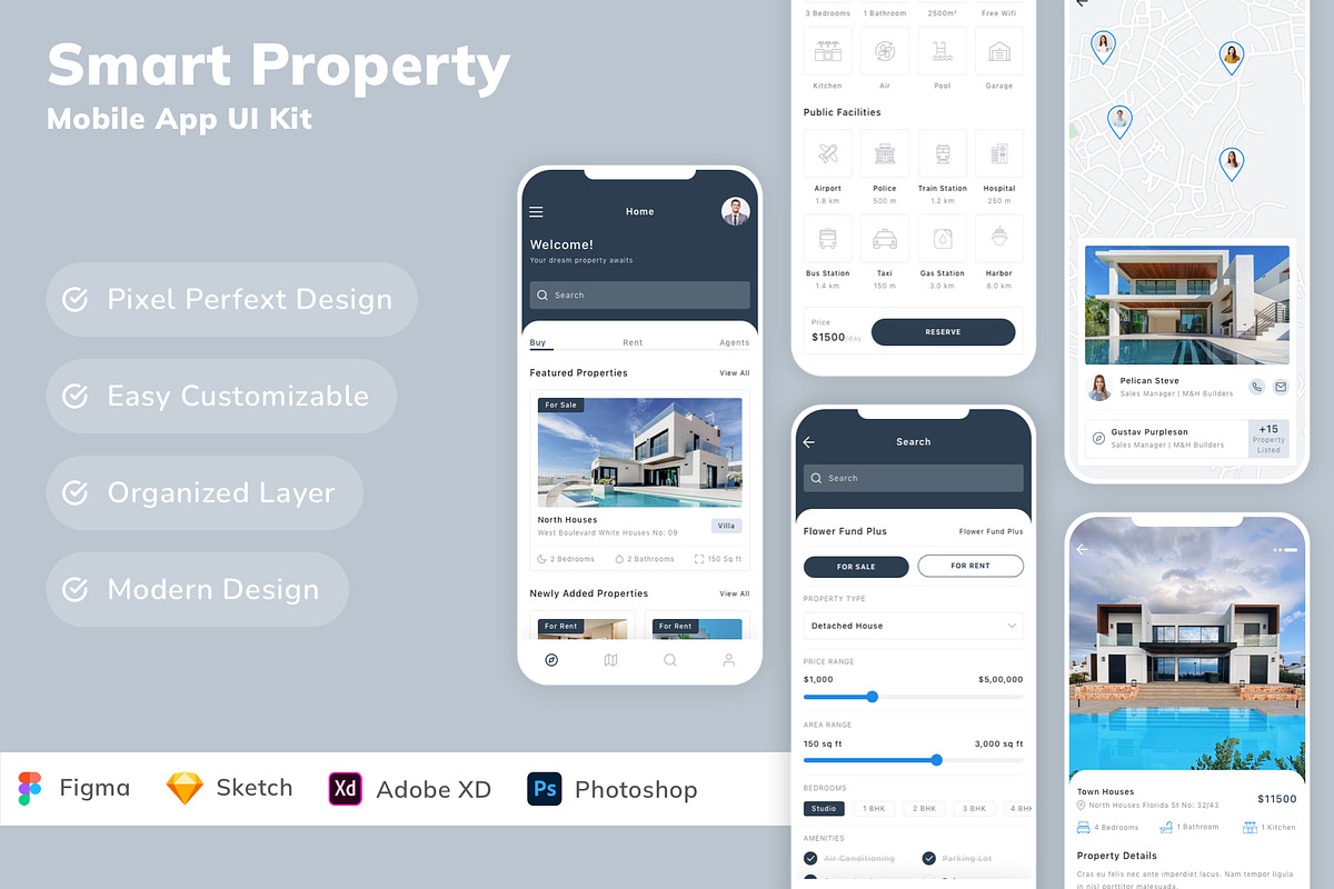 Smart Property Mobile App UI Kit, an UI Kit Template by Betush