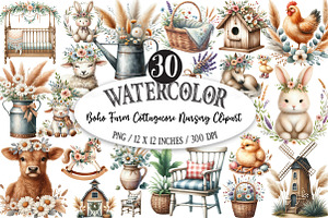 Boho Farm Cottagecore Nursery PNG, an Illustration by Designking
