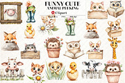 Funny Cute Animal Peeking clipart, an Illustration by Watercolor design (Thumbnail 1 of 13)