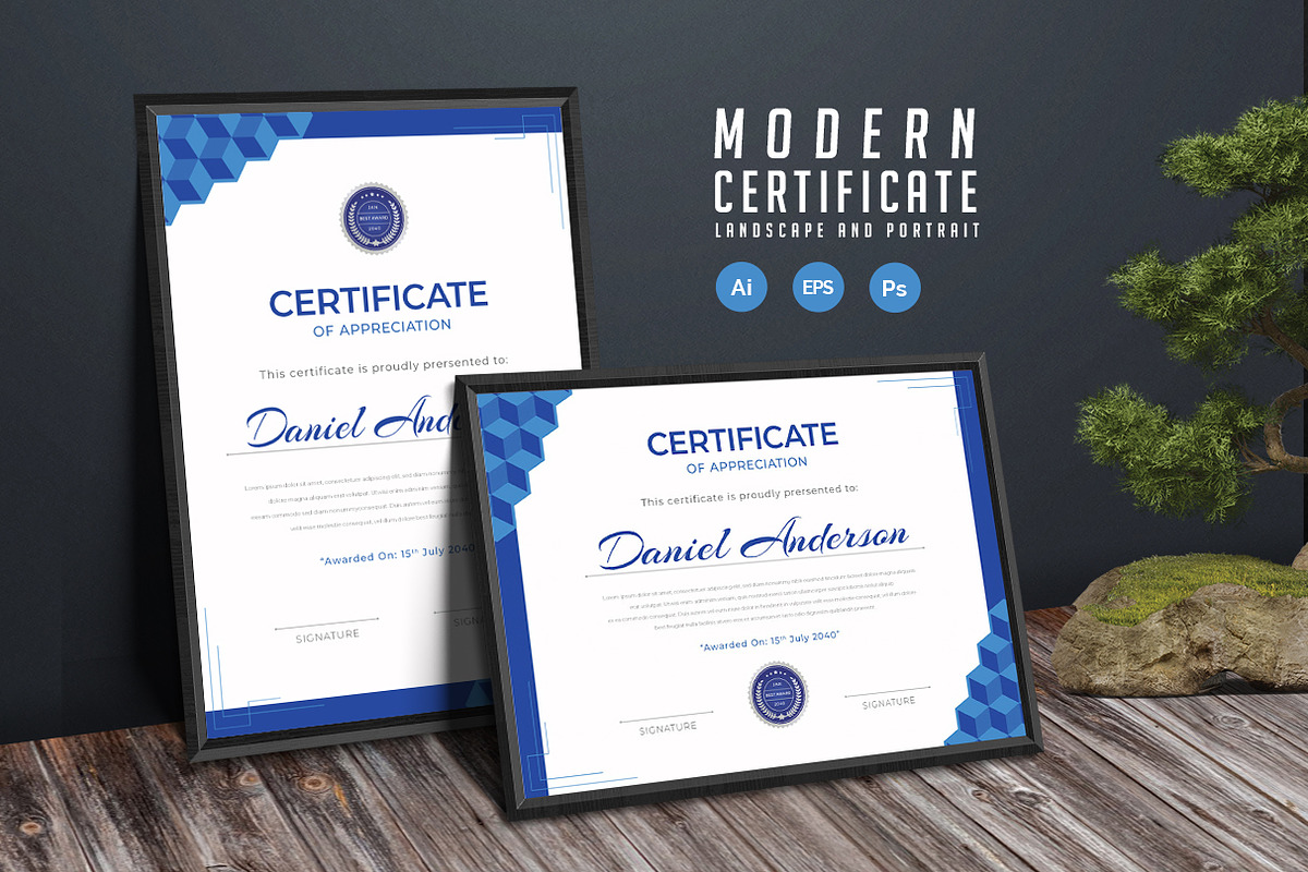 580. Modern Certificate Template, a Stationery Template by CreativeRezwan (Photo 3 of 3)