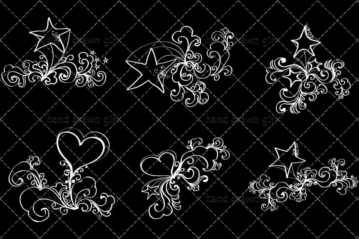 Star and Hearts Hand Drawn Ornaments preview 3