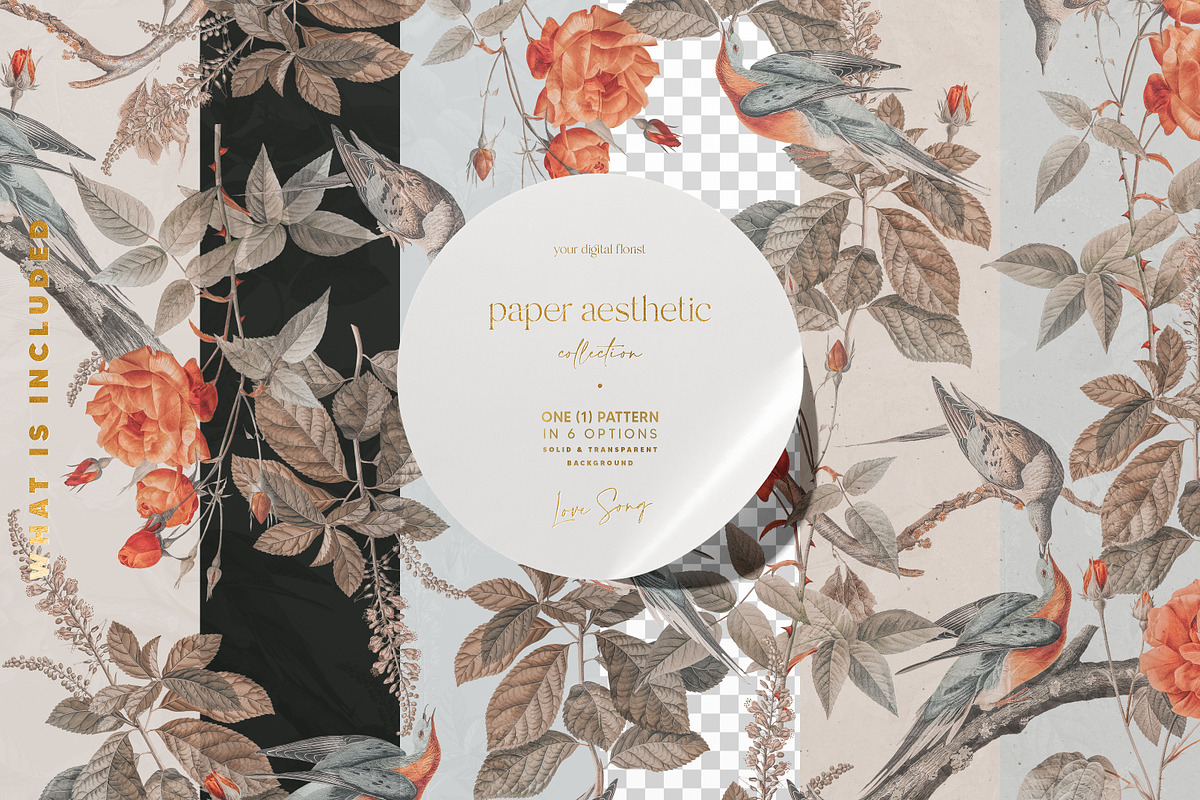 Orange Flowers and Birds Pattern, a Pattern Graphic by paper aesthetic (Photo 6 of 9)