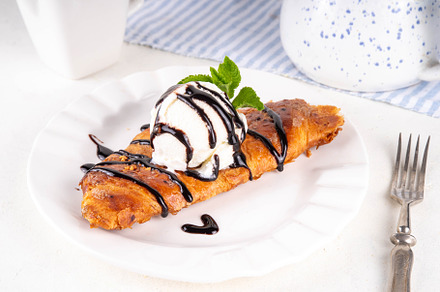 Trendy viral korean style flat croissant with ice cream