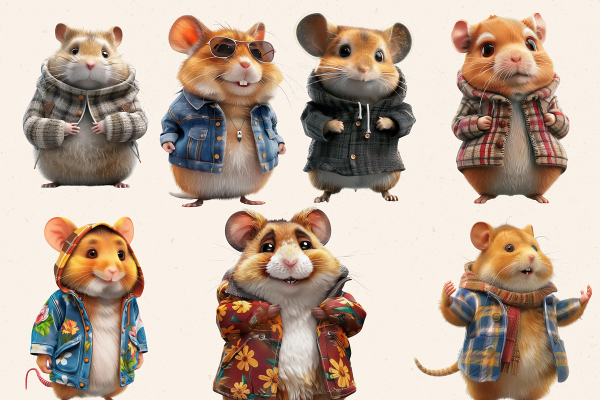 STYLISH HAMSTER FAMILY CLIPART PACK, an Animal Illustration by Daring Digies (Photo 3 of 9)