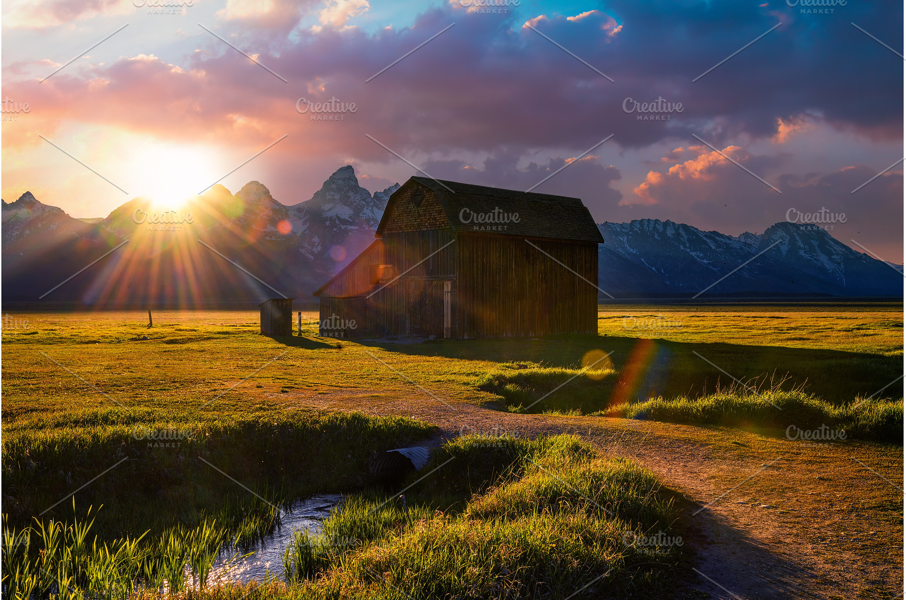Sunset over a historic barn at, a Nature Photo by Nick Fox